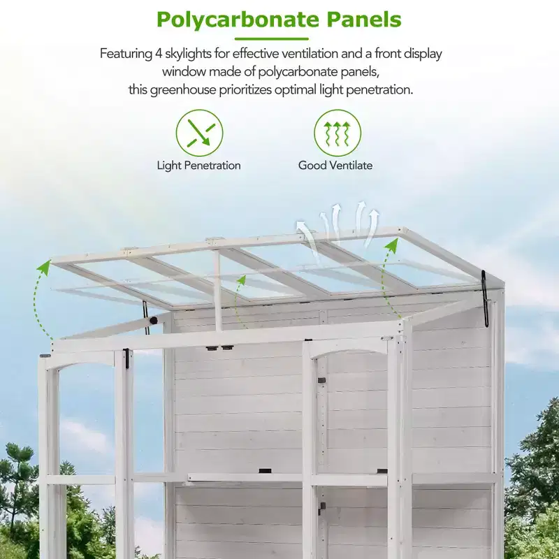 Whisen 78 Greenhouse with 4 Skylights & 2 Folding Shelves