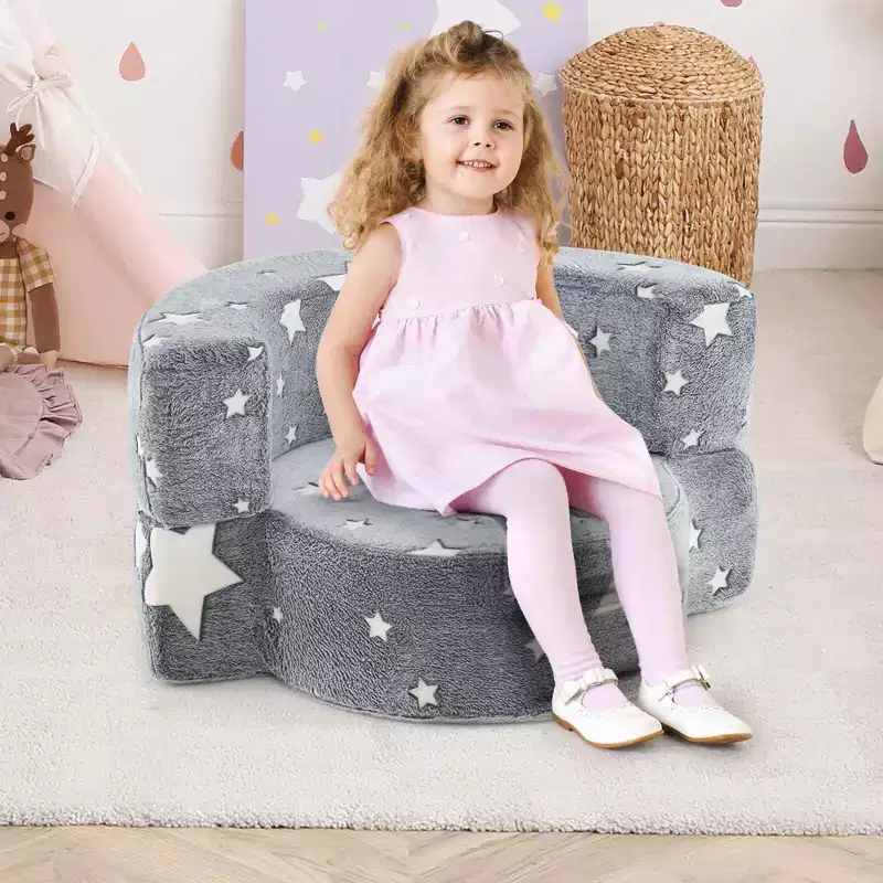 Costway Kids Plush Couch with Machine Washable Flannel Cover Soft Sponge Padding