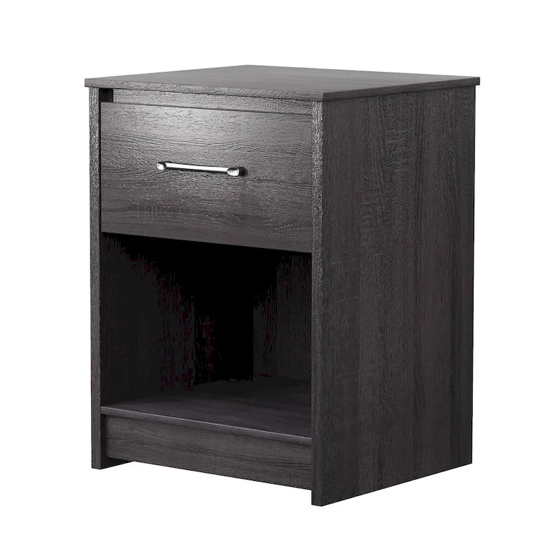 Nightstand & Side Table – Black / Brown, 1 Drawer, Engineered Wood, Minimalist Style
