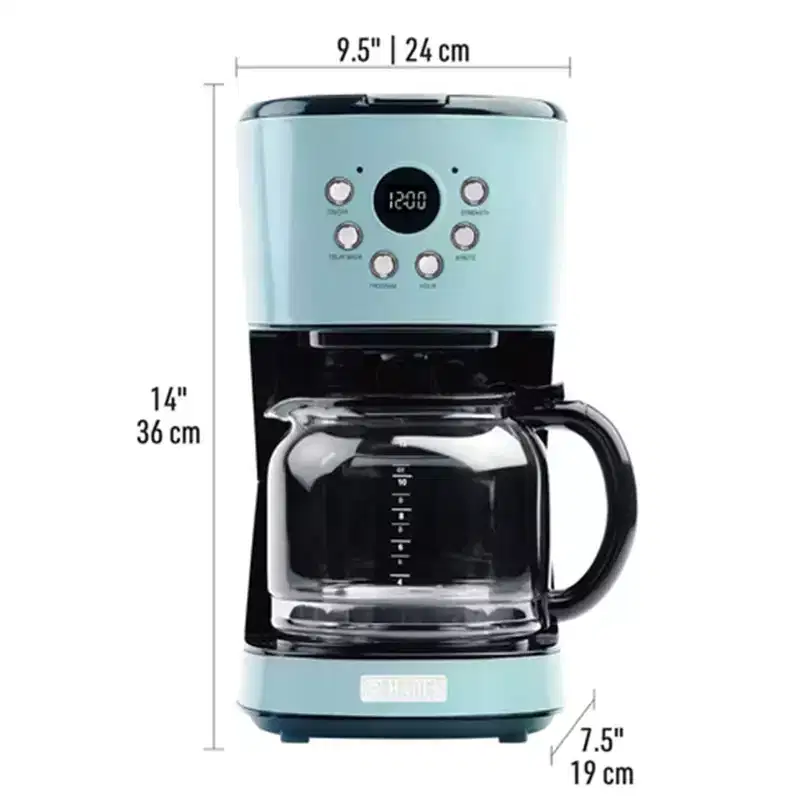 Haden Coffee Machine, 12 Cup Drip Coffee Maker Bundled with Heritage 1.7 Liter Stainless Steel Electric Kettle, Turquoise & Chrome