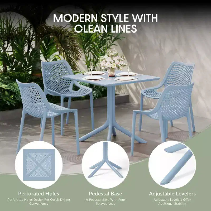WestinTrends Playa 5-Piece Modern Square Patio Dining Table Set with Stackable Patio Dining Chairs