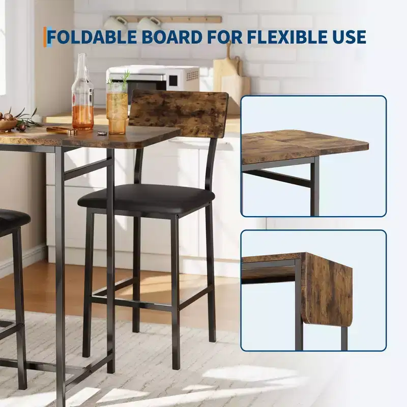 Dining Table Set for 2, Kitchen Table and Chairs, Bar Table Set with 2 Bar Stools, 3 Piece Dining Room Table Set for Small Space, Apartment