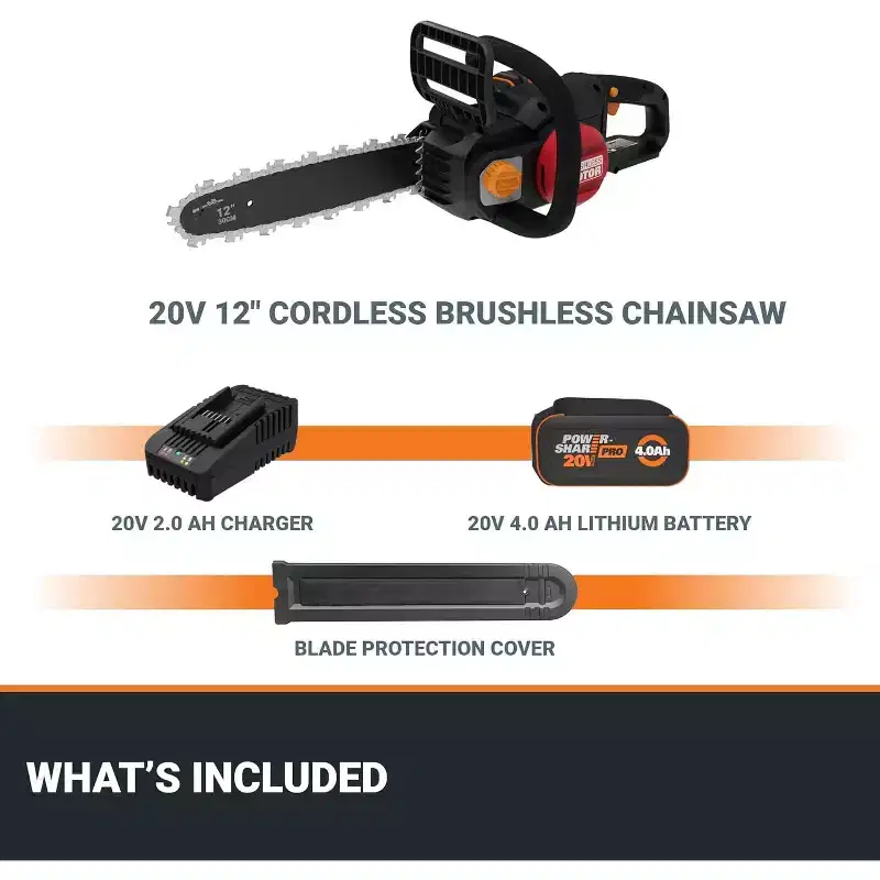 Worx Nitro WG350 20V Brushless 12 Cordless Chainsaw