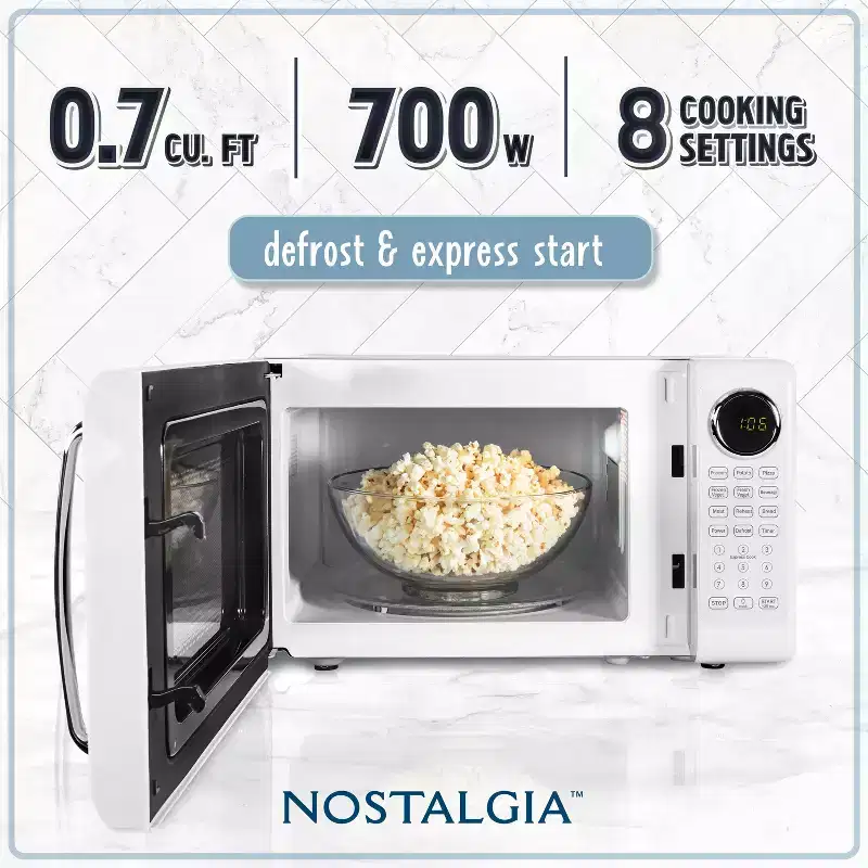 Nostalgia Retro Compact 0.7 Cu Ft & 700-Watt Countertop Microwave Oven