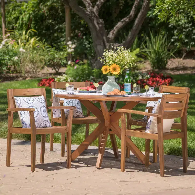 GDFStudio Brigitte Outdoor 5 Piece Rustic Acacia Wood Dining Set