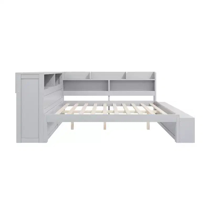 Full Daybed Frame, Solid Wood Daybed with Storage Cabinets and Shoe Cabinet