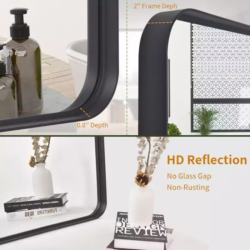 HOMLUX Wall Mount Bathroom Mirror Rectangular Vanity Wall Mirror Vertical Horizontal,Black/Gold