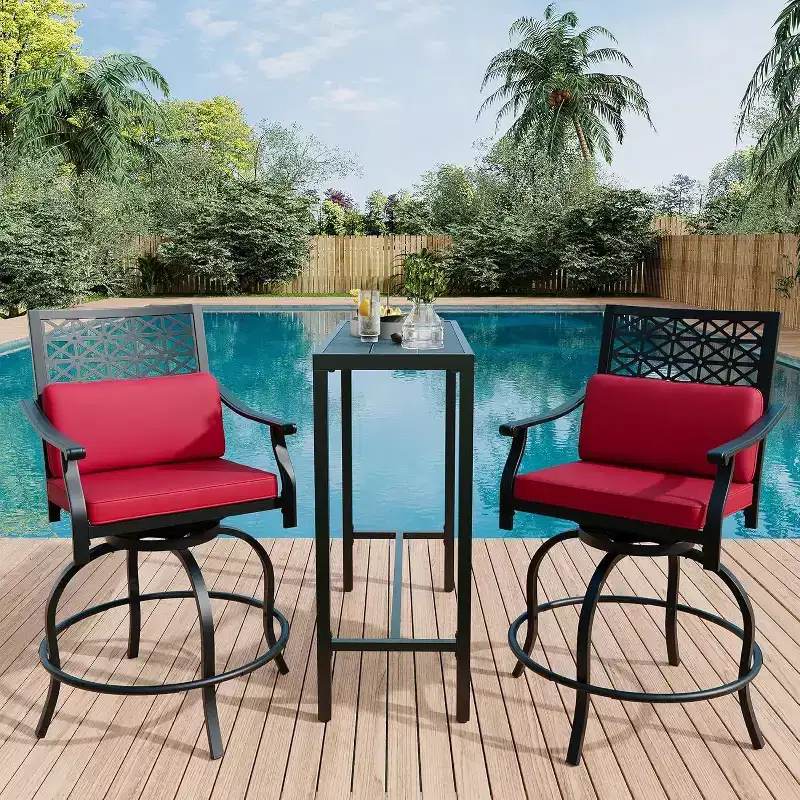 Acekool 2-Pack Outdoor Swivel Bar Stools with Cushions, 360 Rotating Counter Height Patio Chairs with Armrest & Backrest