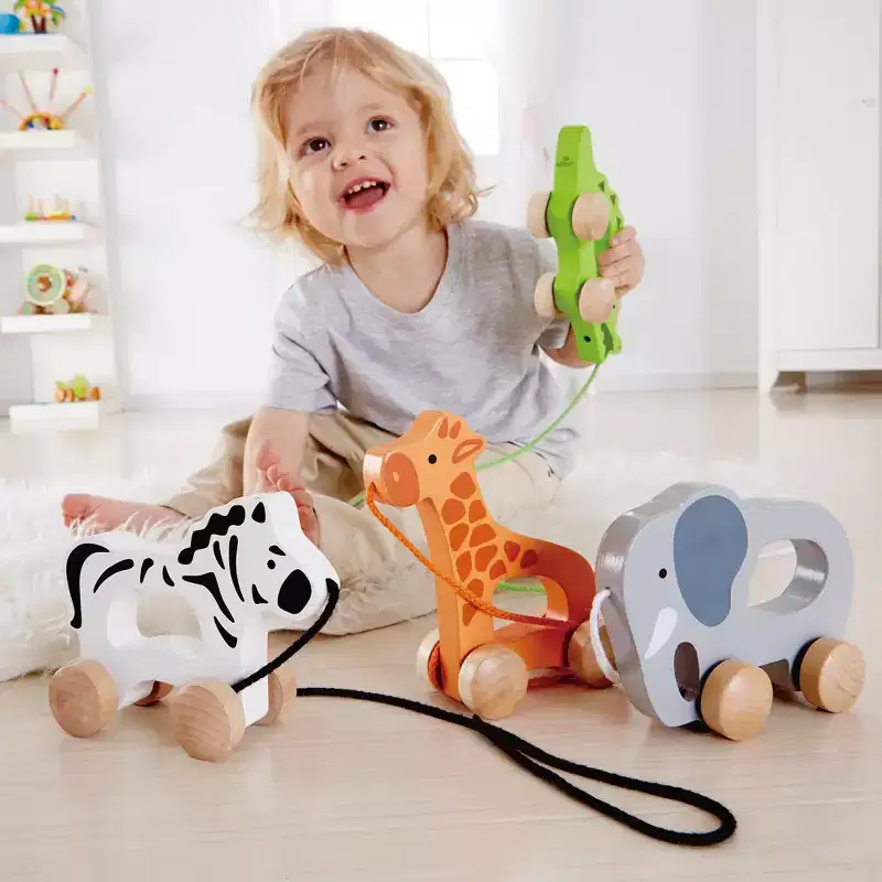 Hape: Push & Pull Elephant- Gray - Wooden Toy, Push-Pull-Grab, 1+