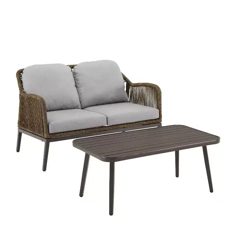 Haven 2pc Outdoor Wicker Conversation Set - Light Gray - Crosley: Includes Loveseat & Coffee Table, Removable Cushions