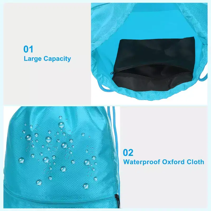Unique Bargains Waterproof Adjustable Zip Pocket Drawstring Backpack Bags for Women Men