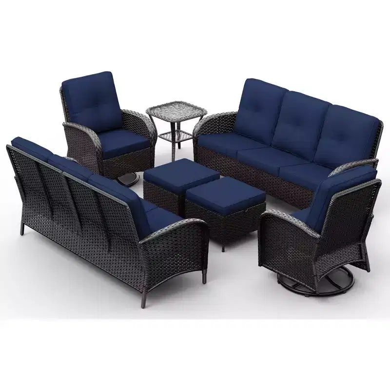 UPTIOT Outdoor Patio Set with Sofas, Swivel Chairs, Ottomans, and Side Table