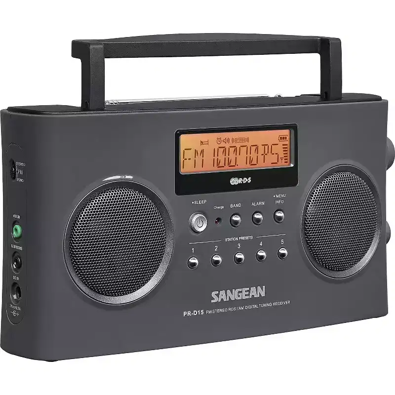 Sangean PR-D15 Digital Portable Stereo RDS Receiver Compact & Durable Design for On-the-Go Listening Gray.