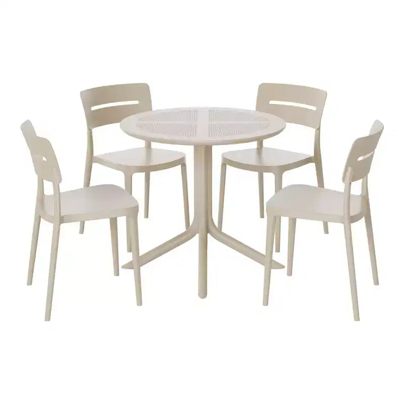 WestinTrends Playa Modern 5-Piece Resin Round Patio Dining Table Set with Stackable Patio Dining Chairs
