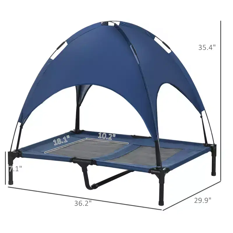 Skyzone 4836 Foldable Elevated Dog Cot with UV-Protective Canopy, Breathable Cooling Pet Bed
