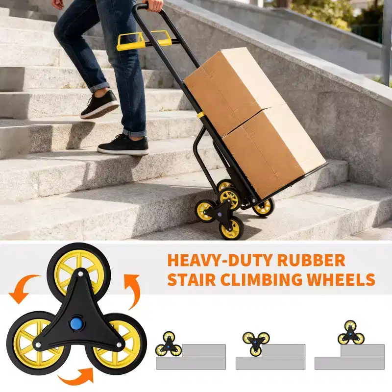 Stair Climbing Hand Truck, Heavy Duty Folding Dolly Cart with 6 Wheels, 440Lbs Capacity, Moving Dolly