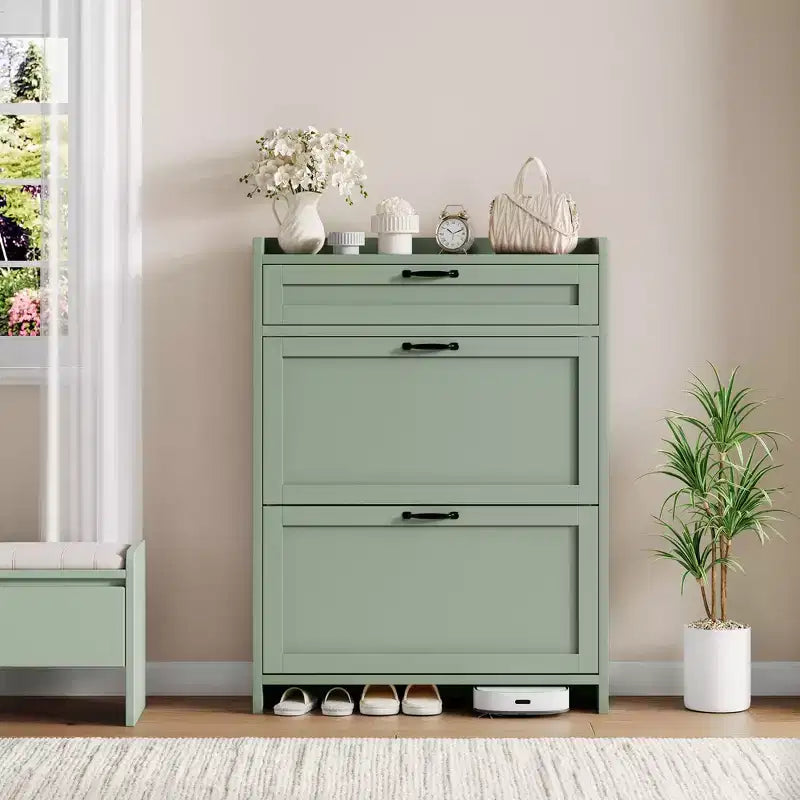 Modern Turn Drawer Shoe Cabinet, Space-Saving Storage Organizer for Entryway