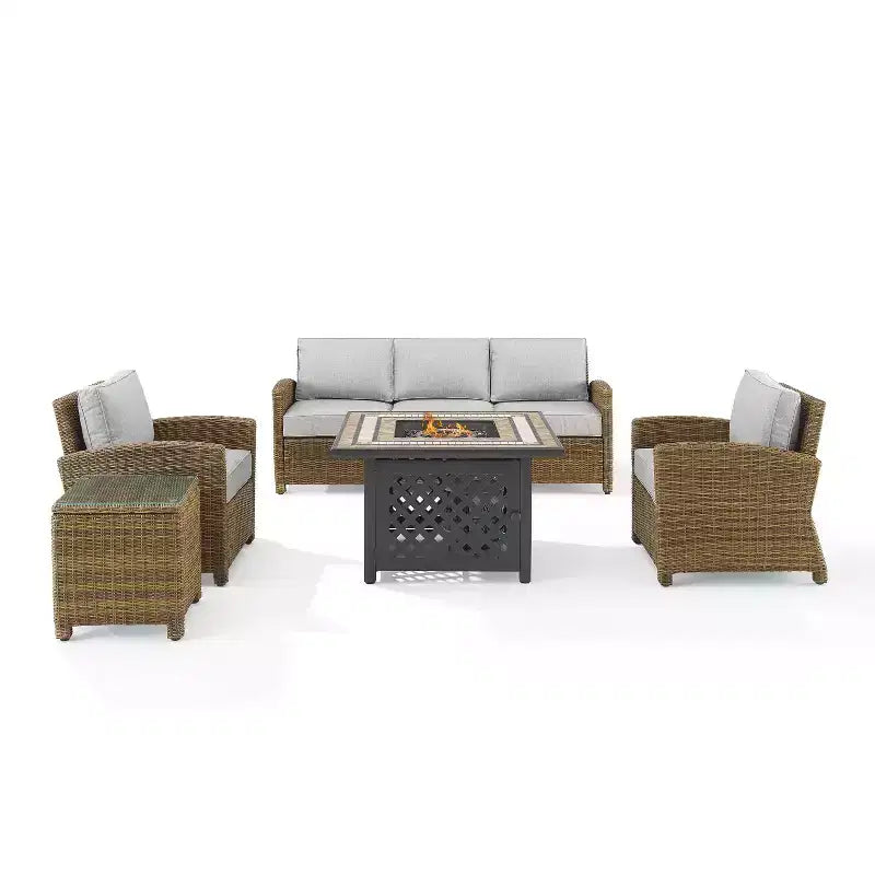Bradenton 5pc Outdoor Wicker Conversation Set with Fire Table - Crosley
