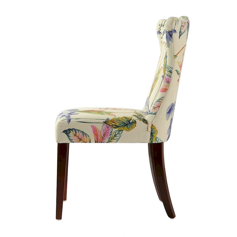 Armless Upholstered Dining Chair – Off-White Floral / Gold Floral / Moss Green / Jet Black / Brown Floral / Midnight Blue, Curved Back, Nailhead Trim, Seats 1