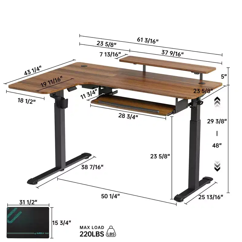 EUREKA ERGONOMIC 60x23 L Shaped Standing Desk with Accessories Set