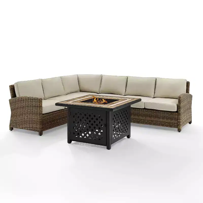 Bradenton 5pc Outdoor Wicker Sectional Set with Fire Table - Crosley