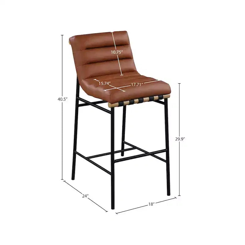 Cognac Vegan Leather Bar Stool with Mid Back