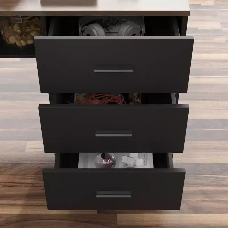 Height-Adjustable Computer Desk Office Desk Standing Desk: L-Shaped Spacious Desktop, Storage Cabinets