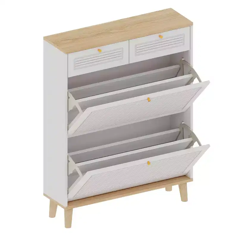 Freestanding 4-Drawer Shoe Cabinet with Flip Doors and Adjustable Shelf