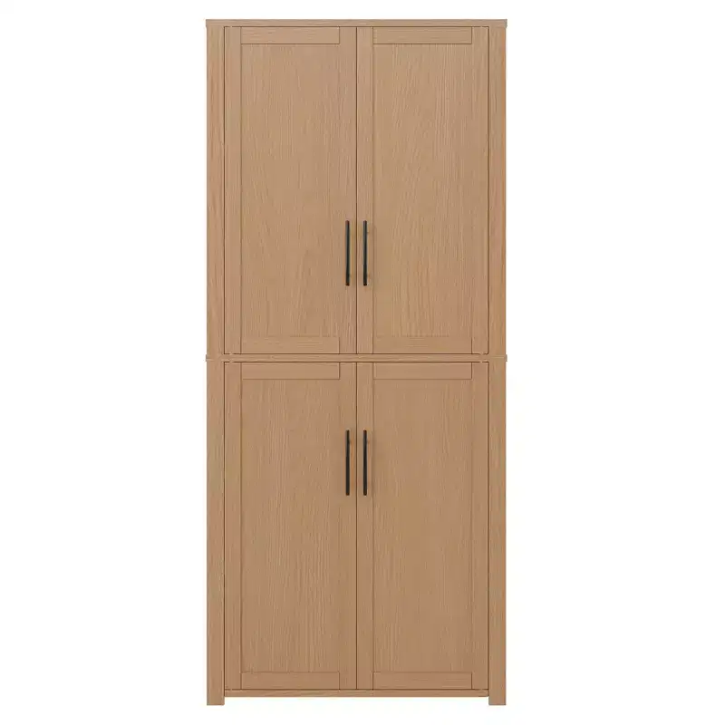 PexFix Kitchen Pantry Cabinet Freestanding Food Storage Cabinet with 4 Doors & Adjustable Shelves Floor Utility Storage Organizer