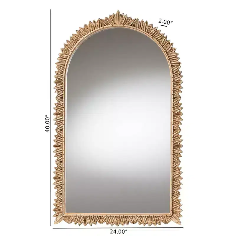 Arched Wall Mirror with Carved Leaf Border - Gold Finish