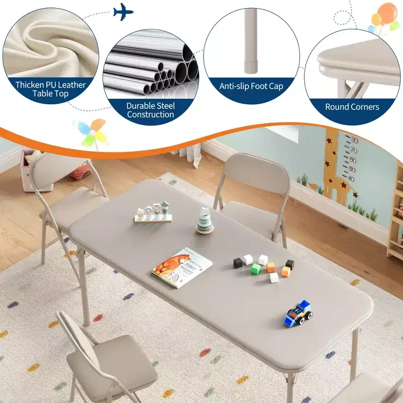 5-Piece Children's Folding Table and Chair Set, Toddler Kids Activity Table and Chair Set for Restaurants, Nurseries, Classrooms