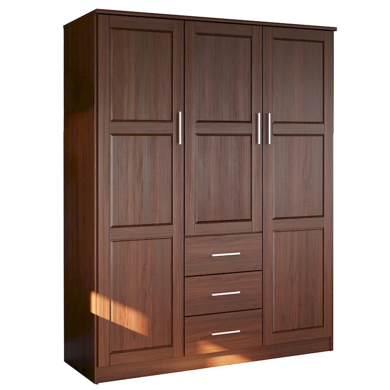 3-Door Solid Pine Wood Wardrobe Armoire, 72