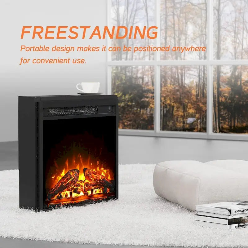 3-Sided Glass Electric Fireplace Insert – Gray & Blue Light / Black, Freestanding or Insert, 18 or 36 Inch
