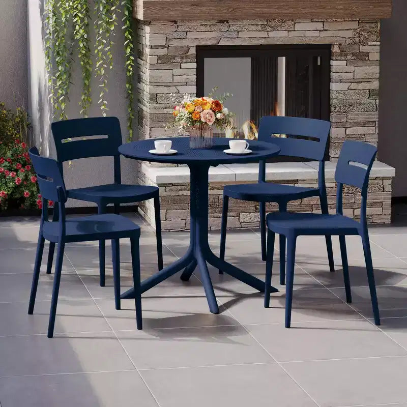 WestinTrends Playa Modern 5-Piece Resin Round Patio Dining Table Set with Stackable Patio Dining Chairs