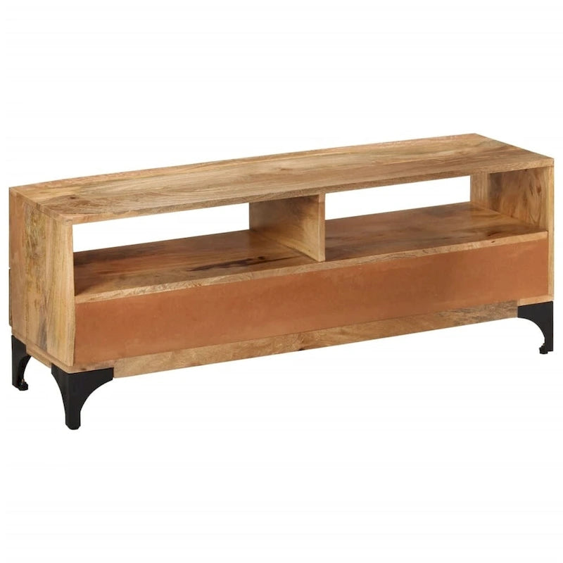 Handmade Mango Wood TV Stand – Brown, Rustic Style, 2 Drawers & 2 Compartments