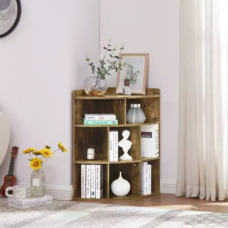 VECELO Corner Cabinet, 3-Tier Cube Storage Organizer, Triangle Bookcases with 8 Cubbies