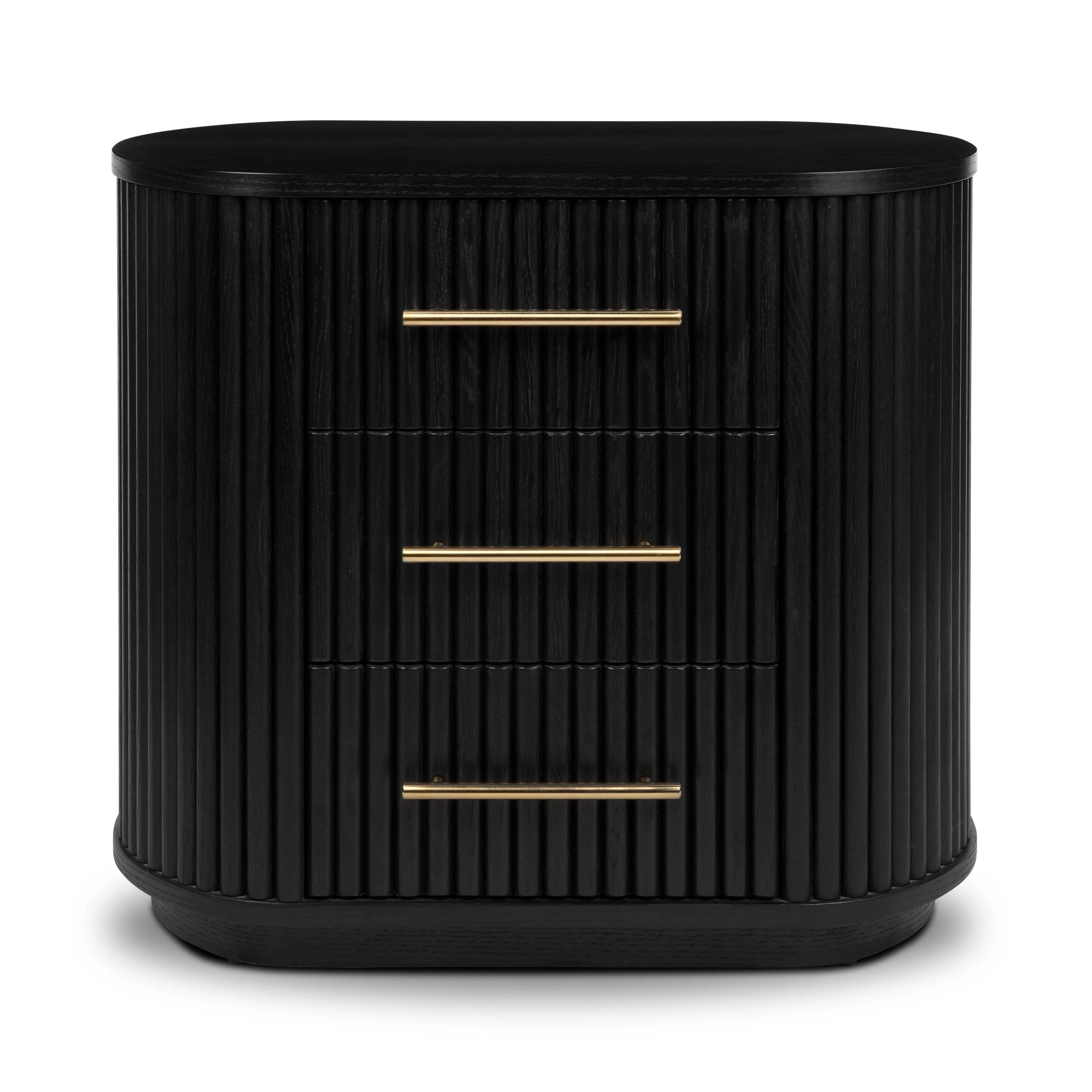 Modern Black Nightstand with Solid Oak Frame for Bedroom