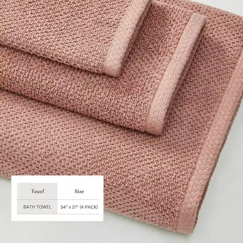 Desert Rose 100 Cotton Bath Towels - 4 Pack, 54x27, Absorbent Quick - Drying