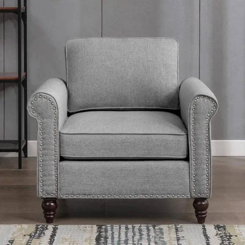 Modern Linen Sectional Single Sofa with Solid Wood Frame & Pocket Coils