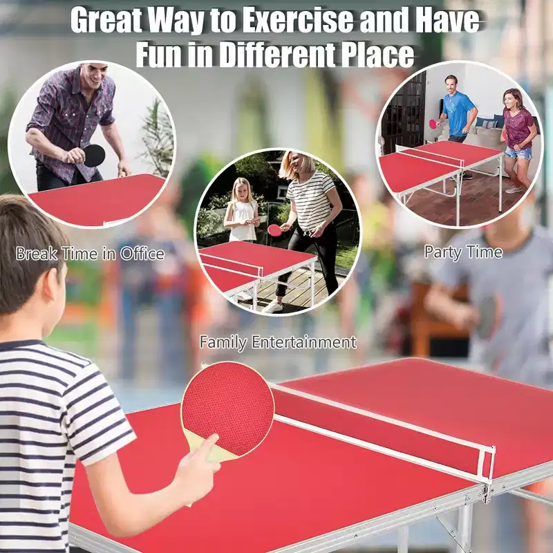 Costway 60'' Portable Table Tennis Ping Pong Folding Table with Accessories Indoor Game Red/Blue