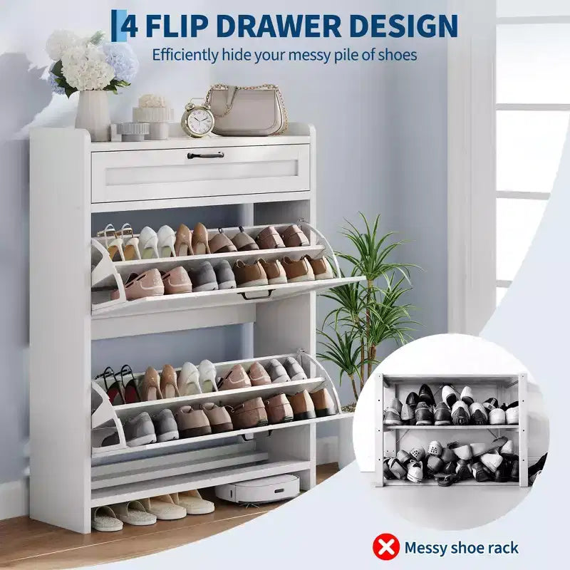 Modern Turn Drawer Shoe Cabinet, Space-Saving Storage Organizer for Entryway