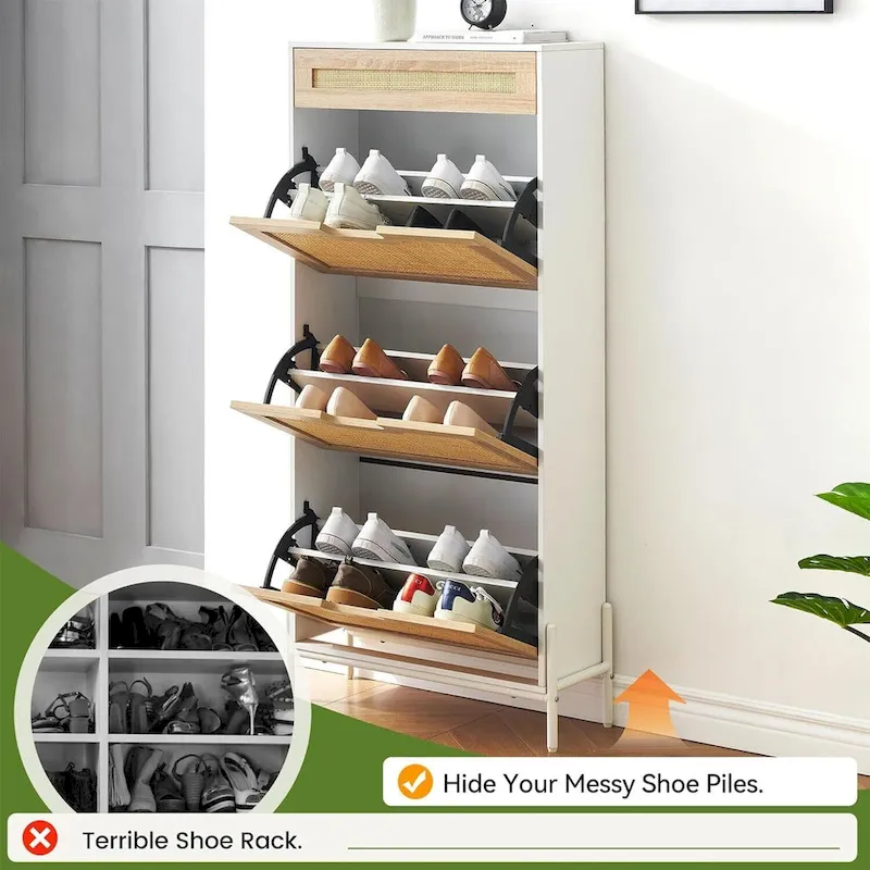 Rattan Shoe Cabinet for Entryway
