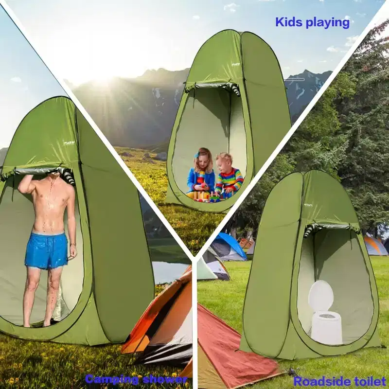 NAYSAYE Camping Shower Tent 7FT Instant Pop Up Privacy Tent Portable Dressing Room for Beach and Camping, Green, 23.62*23.62*1.97