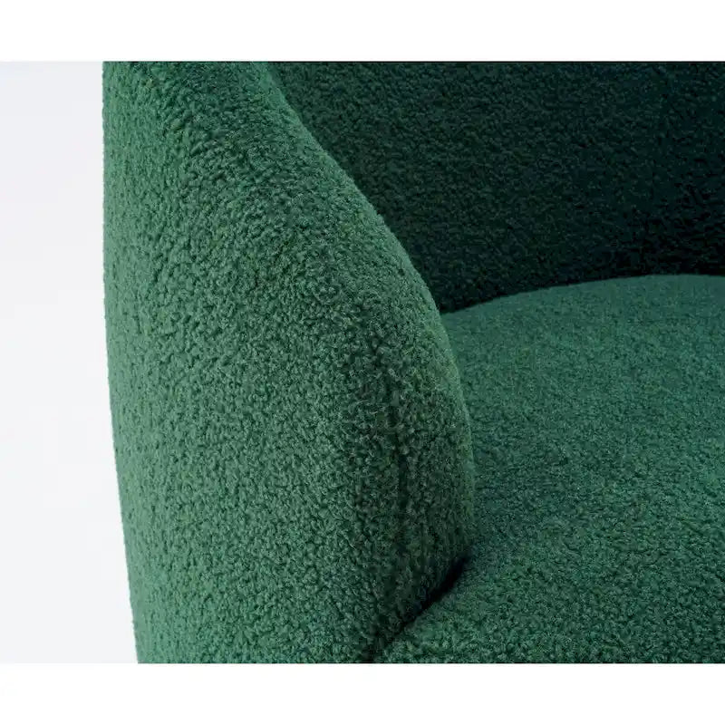 Swivel Accent Armchair Teddy Fabric Upholstered Barrel Chair with Black Point Round Swivel Metal Base