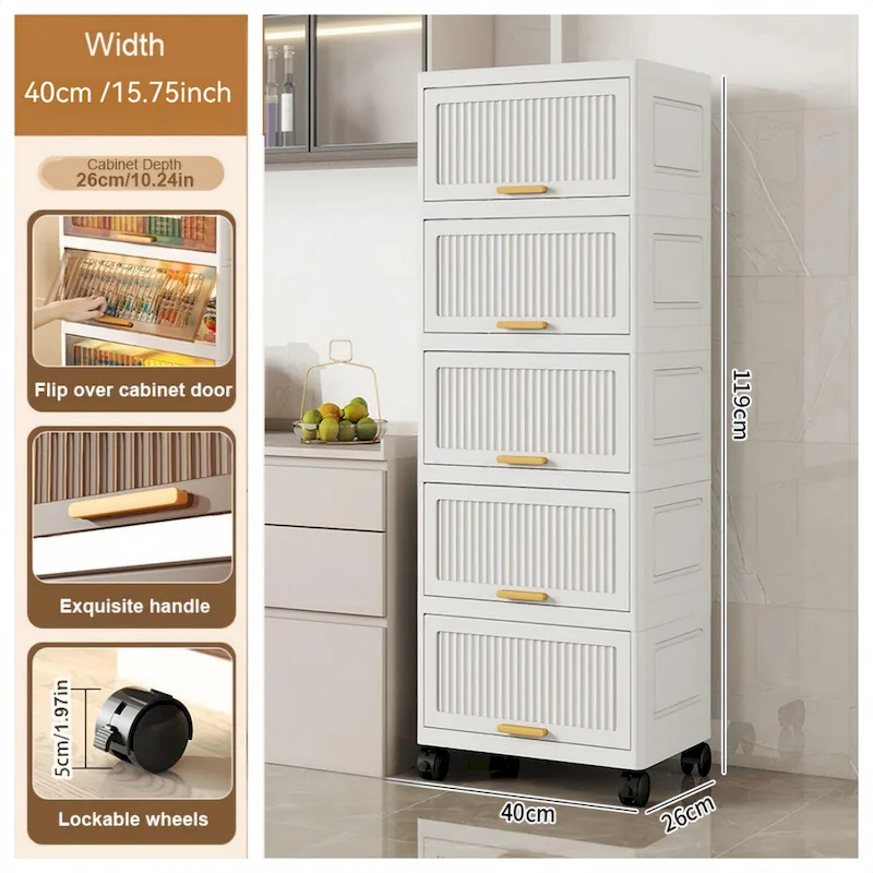 Kitchen Carts, Flip Open Storage Box With Wheels, Movable Storage Cabinet, Kitchen Shelf, Movable Storage Box-White