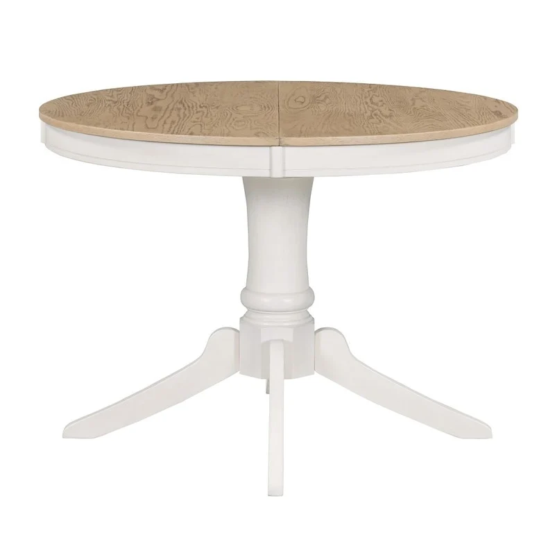 5-Piece Retro Functional Dining Table Set Wood Round Extendable Dining Table and 4 Upholstered Dining Chairs