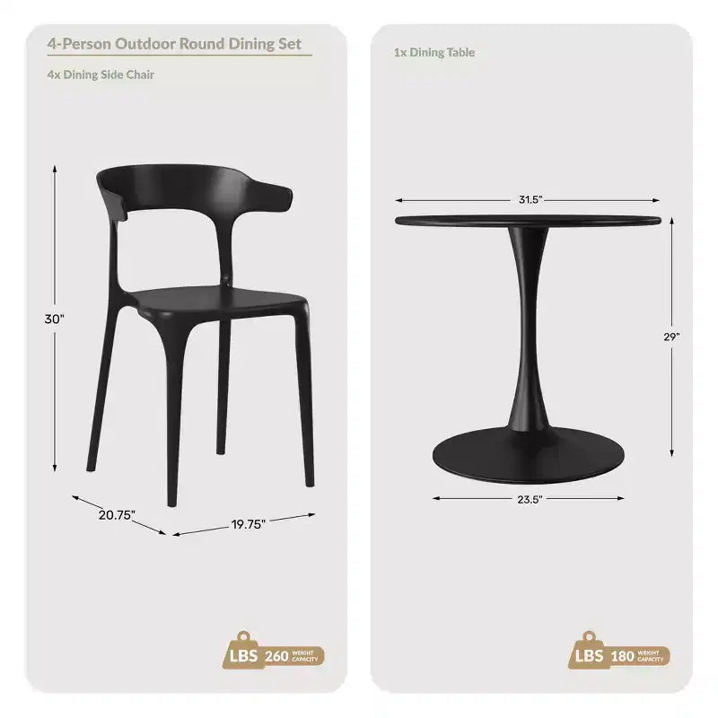 WestinTrends Playa 5-Piece Outdoor Metal Patio Dining Table Set With Stackable Patio Chairs