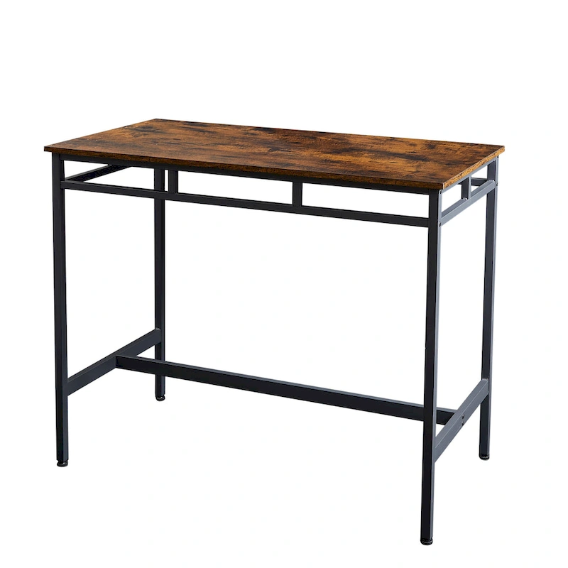 Counter Height Dining Table Set with 4 Bar Stools Metal Frame Vintage Wooden Tabletop Rectangular Dining Table, 5-Piece
