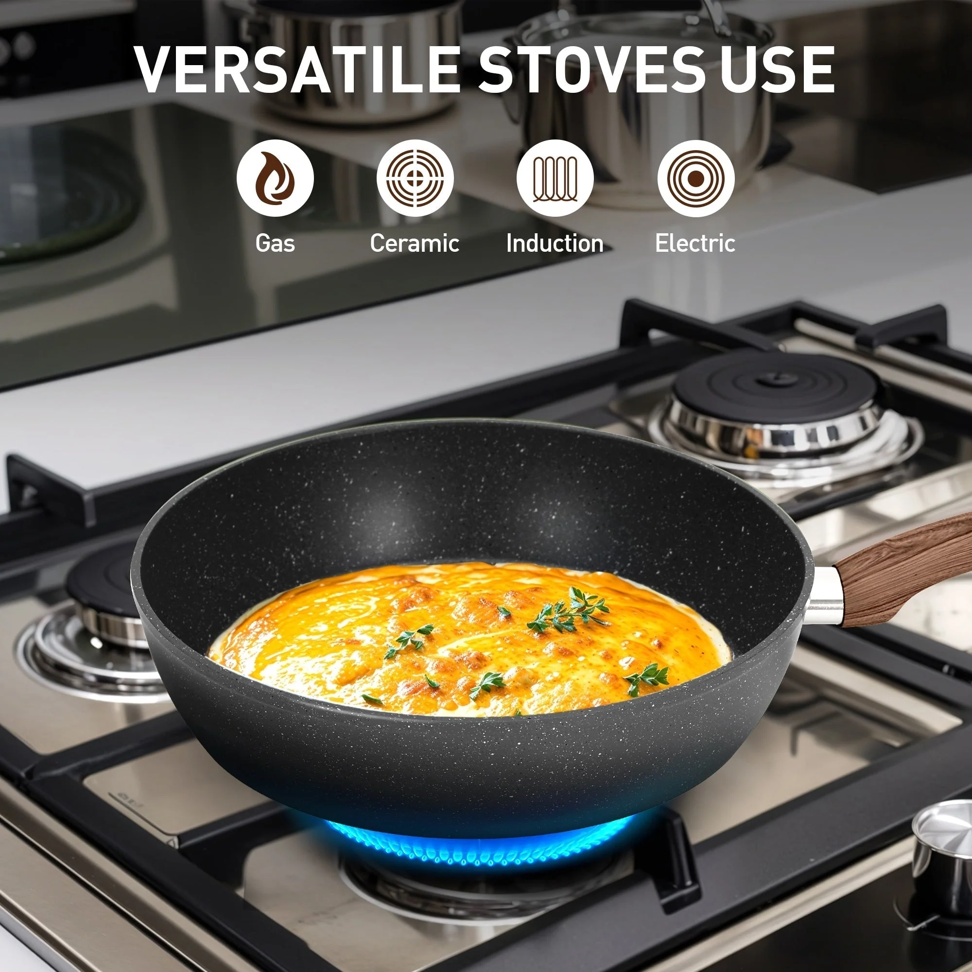 30-Piece Kitchen Granite Cookware and Bakeware Set, Cooking Pans Set Non-Stick Pots and Pans Set