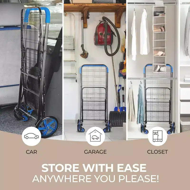 Small Foldable Shopping Cart with Removable Liner - Blue